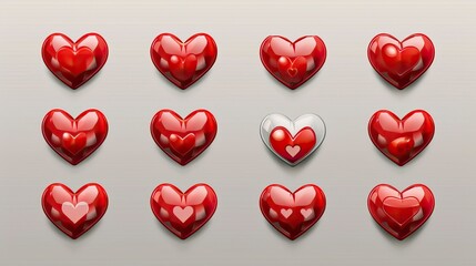Red heart icons set vector 
