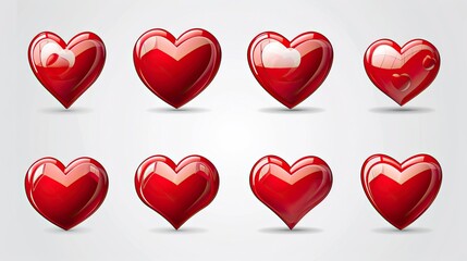 Red heart icons set vector 