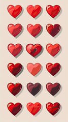Red heart icons set vector 