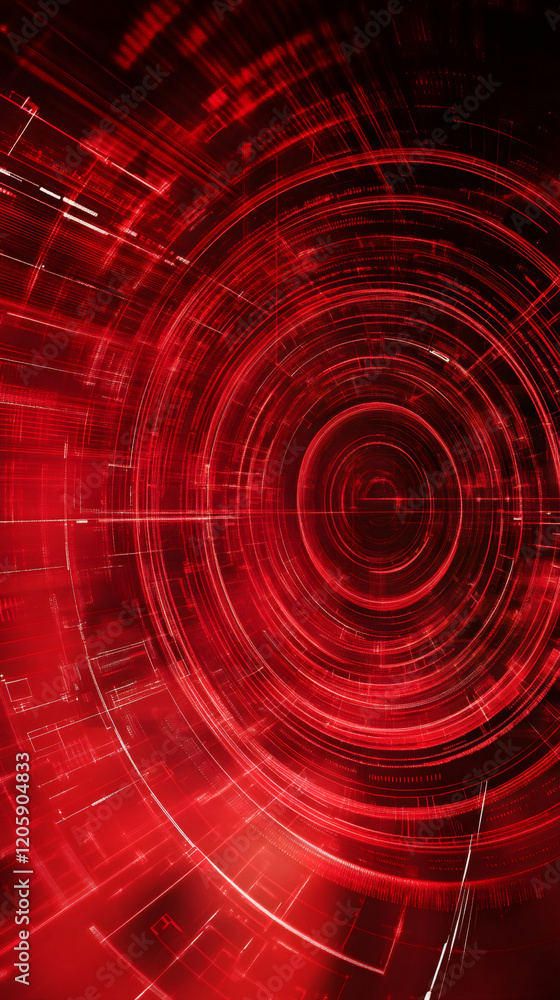 Leinwandbilder digital cyberspace glowing with red concentric circles, visualizing data transfer and advanced techn