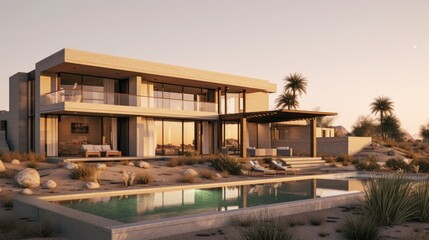 Obraz premium Modern Desert House With Pool And Expansive Views
