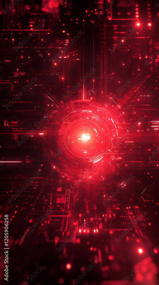 Poster futuristic motherboard with glowing core transmitting data through electronic circuits, representing