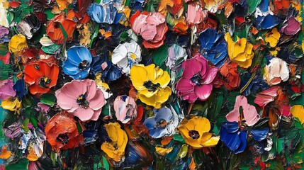 Vibrant Impasto Floral Painting Colorful Blooms