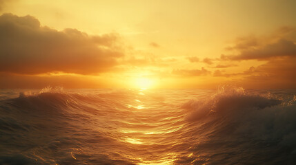 Obraz premium vivid sunset casting golden hues over a chalcedony coast with soft waves crashing, offering an elegant scene 