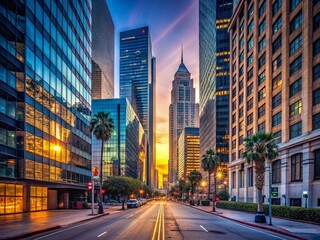 Obraz premium Empty Downtown LA Streets at Dawn - Low Light Cityscape Stock Photo
