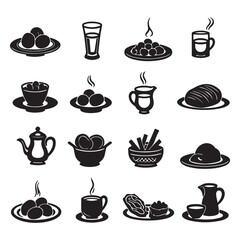 Iftar food (Dates, Water, Bread) silhouette Food and Drink Black Icons Food and Drink Black Icons