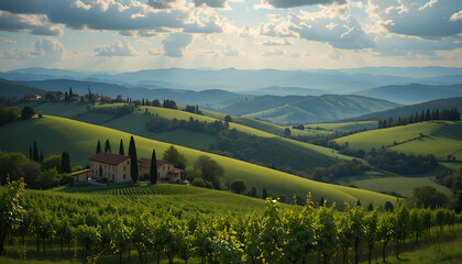 Obraz premium Scenic Tuscan Countryside with Rolling Hills and Vineyards