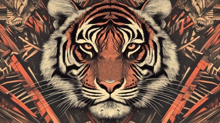 A striking tiger-inspired mandala featuring bold stripes and sharp lines in a geometric pattern