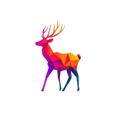 Colorful geometric deer, nature, white background, wildlife art, design element