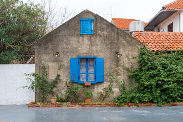 Picturesque view with blue window in Nin. Nin is a small town located near Zadar, dating back to roman times.