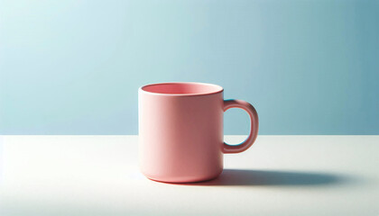Obraz premium Minimalist Pink Mug on a Blue Background