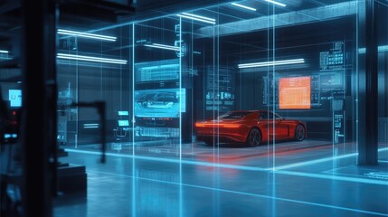 Futuristic Automotive Design Studio with Red Sports Car