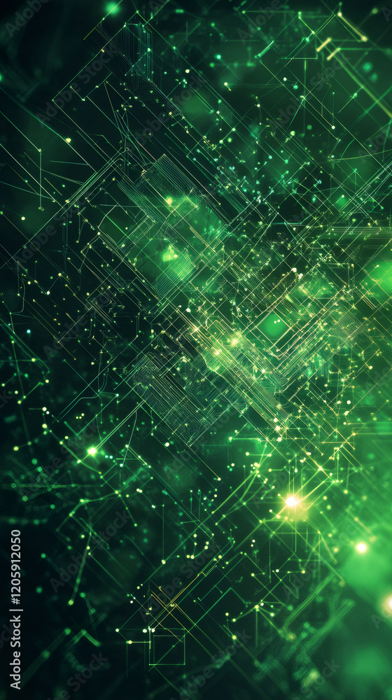 Poster Digital network glowing with interconnected nodes, representing technological complexity and data communication infrastructure