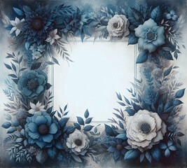 Beautiful Blue Flower Frame with an Empty Central Space