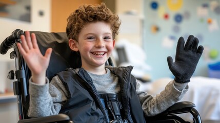 Joyful Child in Wheelchair with Bright Smile