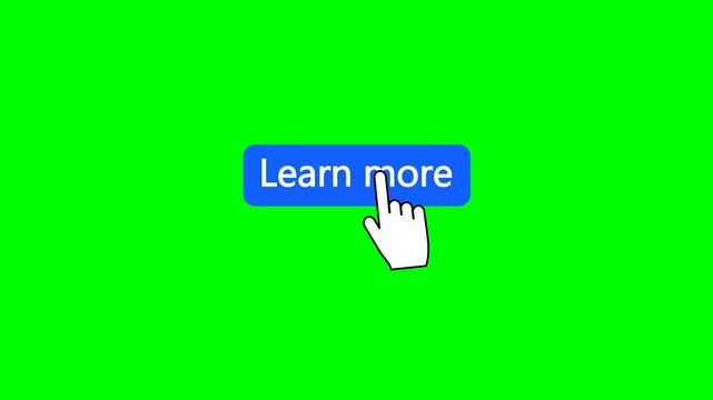 Animation of rectangular button with text learn more. Element or symbol isolated on yellow screen background.	