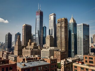 Naklejka premium NYC Downtown Skyline Modern Historic Buildings