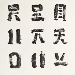 Naklejka premium Chinese characters written in bold black brush strokes on transparency background, showcasing artistic calligraphy and traditional writing style, evoking cultural significance