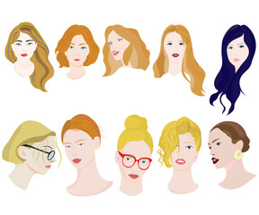 Woman Avatar Set Young Ladies Portrait Collection Vector