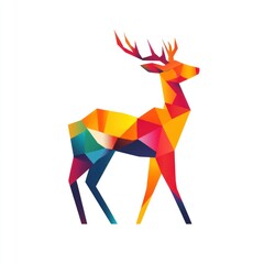 Obraz premium Colorful geometric deer design, nature, wildlife, polygonal art, holiday card