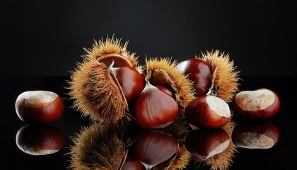 Chestnuts on black background 