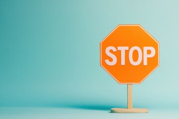 paper sign with stop text on blue background. paper cut composition