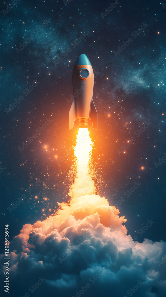 Aufkleber spaceship taking off through clouds at night with milky way in background, concept of space travel a