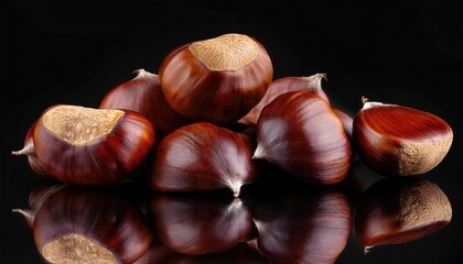 Obraz premium Chestnuts on black background 