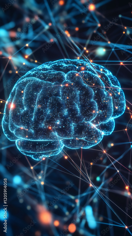 Aufkleber luminous neural network glowing with electric blue, representing interconnected ai technology and ad