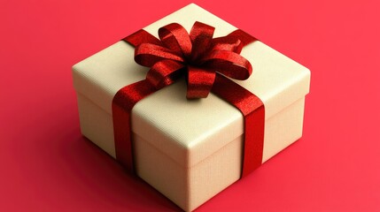 Obraz premium A Beige Gift Box With A Red Ribbon Bow