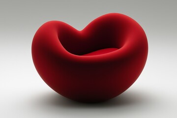 Red plush armchair in shape of heart.