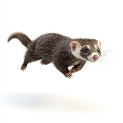 ferret, pet ferret, jumping ferret, playful ferret on white background, 3D cartoon