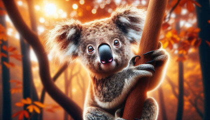 Naklejka premium Adorable Koala in a Sunlit Forest