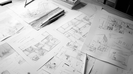 Collection of Interior Design Sketches and Mood Boards for Creative Projects, Architectural Design, and Concept Development