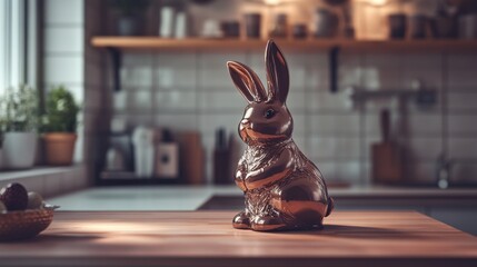 Shiny Chocolate Bunny on Kitchen Counter