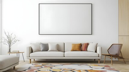 Minimalist Interior with Unadorned Frame Mounted on Bright White Wall in Modern Living Space