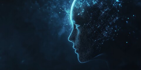 Obraz premium Abstract digital portrait of a glowing woman's face, profile view.