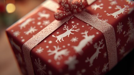 Festive Christmas Gift Wrap with Snowflakes and Reindeer