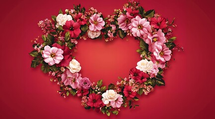 Obraz premium Romantic Heart Shaped Floral Arrangement Red Roses Pink Flowers Valentine s Day