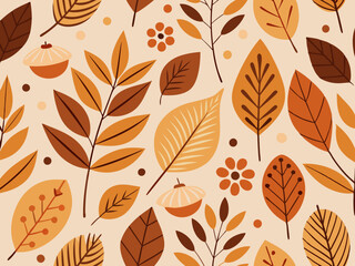 Minimalist Autumn Pattern with Stylized Leaves and Berries