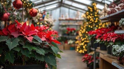 Red Poinsettia Plants Greenhouse Christmas Decorations