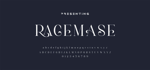 premium luxury elegant alphabet letters and numbers. Elegant wedding typography classic serif font decorative vintage retro. Creative vector illustration