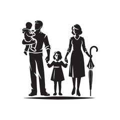 Black Color Family silhouette design Vector Illustration, Solid White Background (5).eps