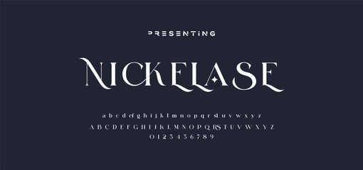 premium luxury elegant alphabet letters and numbers. Elegant wedding typography classic serif font decorative vintage retro. Creative vector illustration