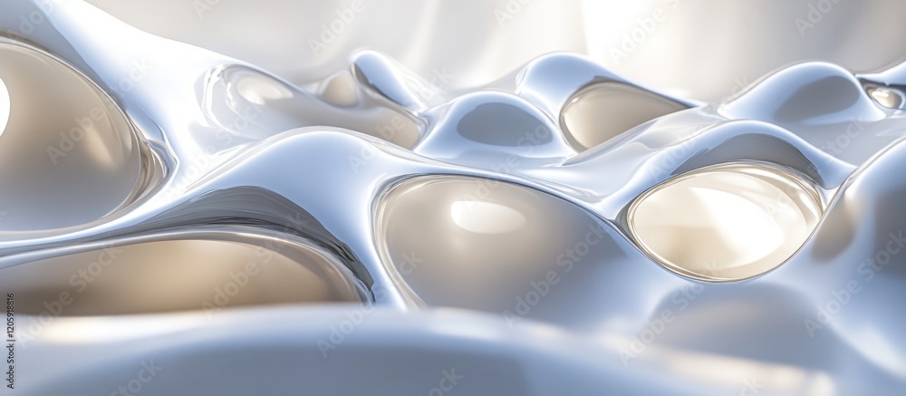 Poster abstract 3d shapes with a shiny reflective surface creating a fluidic landscape