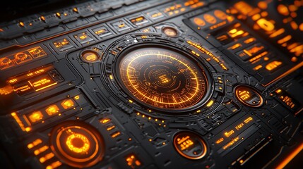 Fototapeta premium Futuristic Technology Interface: Orange Neon Sci-Fi Control Panel