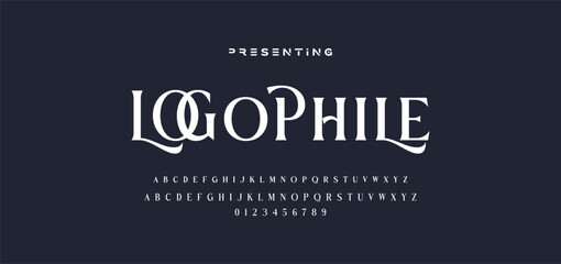 premium luxury elegant alphabet letters and numbers. Elegant wedding typography classic serif font decorative vintage retro. Creative vector illustration