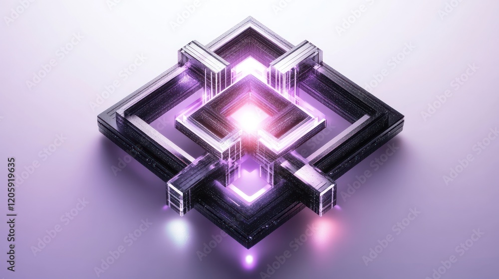 Poster abstract geometric structure: interlocking cubes with glowing core