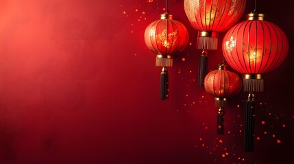 Fototapeta premium Vibrant Red Chinese Lanterns Illuminating Festive Holiday