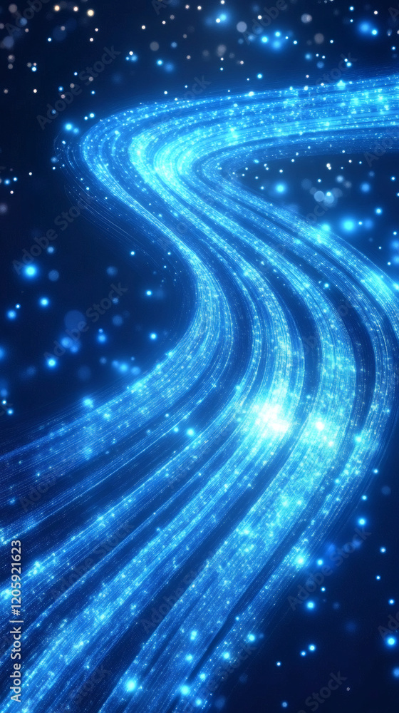 Aufkleber wavy light trails forming a swirling pattern on a dark background, with glowing particles and a sens